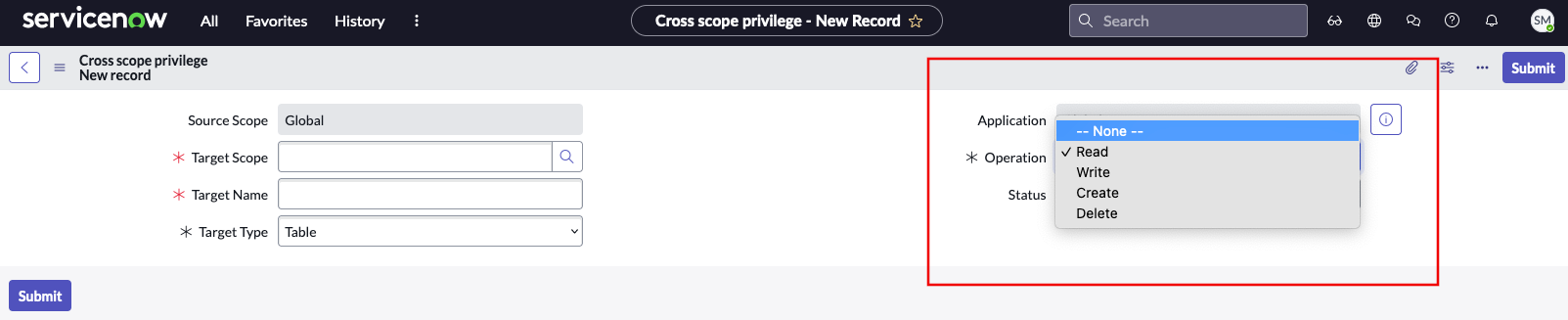 Select Read as the operation