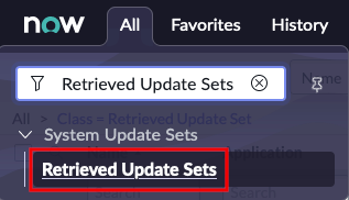 Retrieved Update Sets list