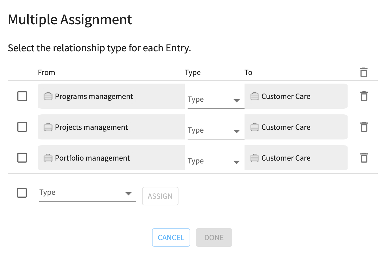 Pick relationship types for multiple elements