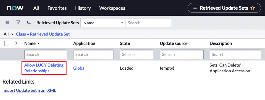 Open the imported Update Set