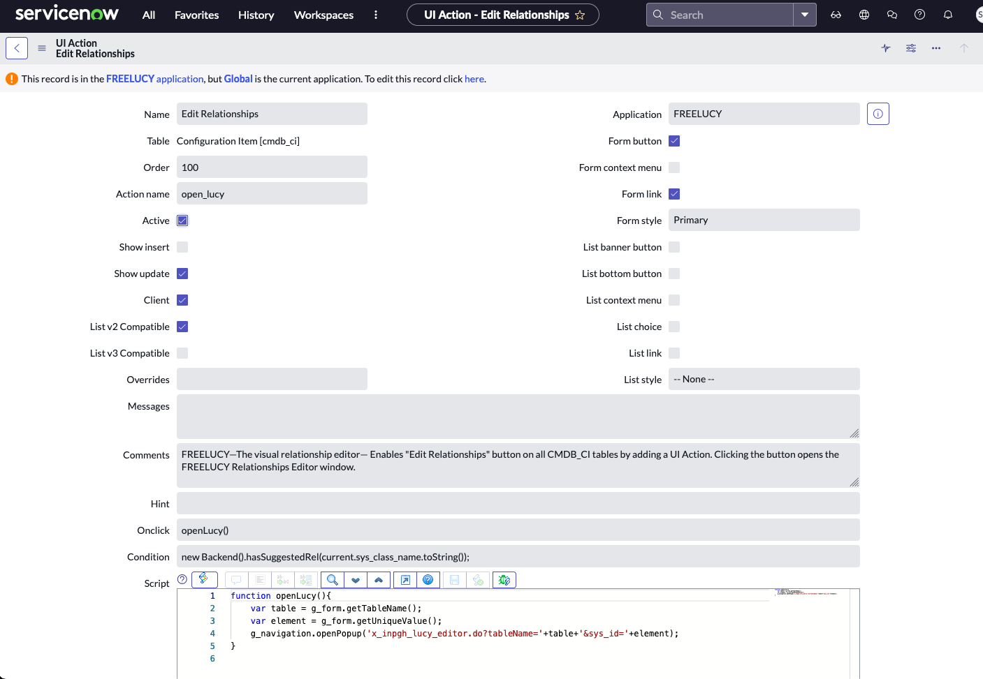 Configure the UI Action conditions